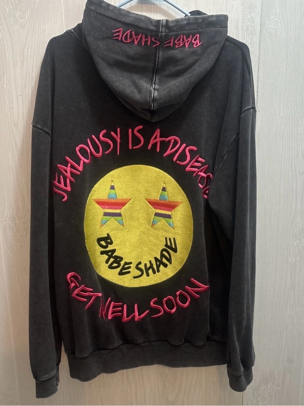 Black 'Jealousy Is A Disease' Graphic Hoodie with Yellow Emblem